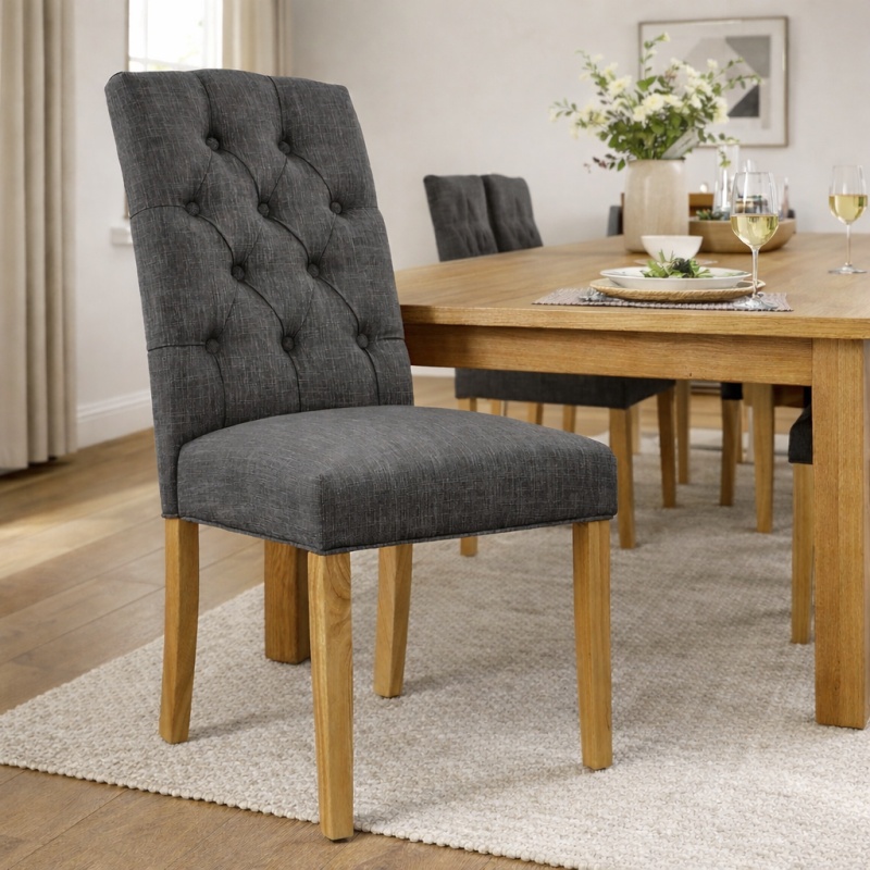 Global Home Ascot Charcoal Button Back Upholstered Dining Chair (Pair)