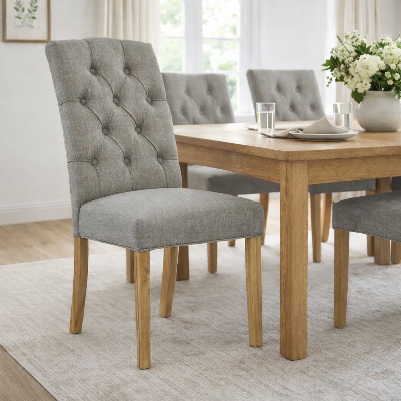 Global Home Ascot Grey Button Back Upholstered Dining Chair (Pair)