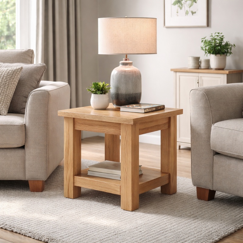 Global Home Ascot Rustic Oak Square Lamp Table