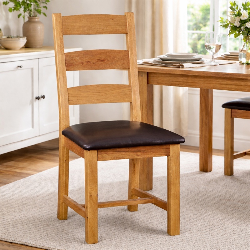 Global Home Ascot Slatted Dining Chair With Vegan Leather Seat (Pair)