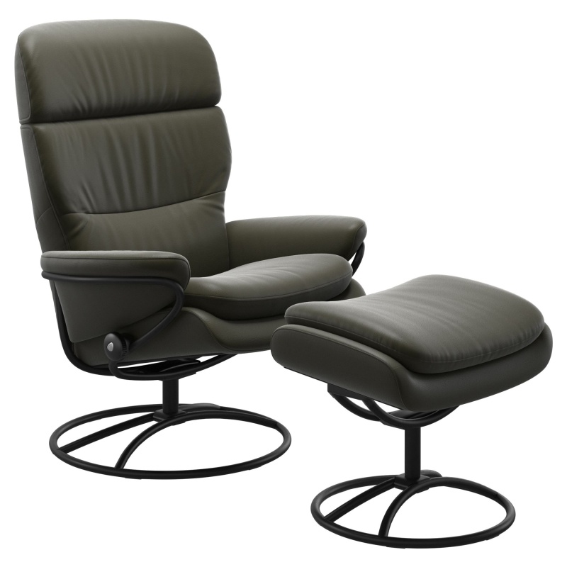 Stressless Rome With Adjustable Headrest Chair and Footstool Original Base