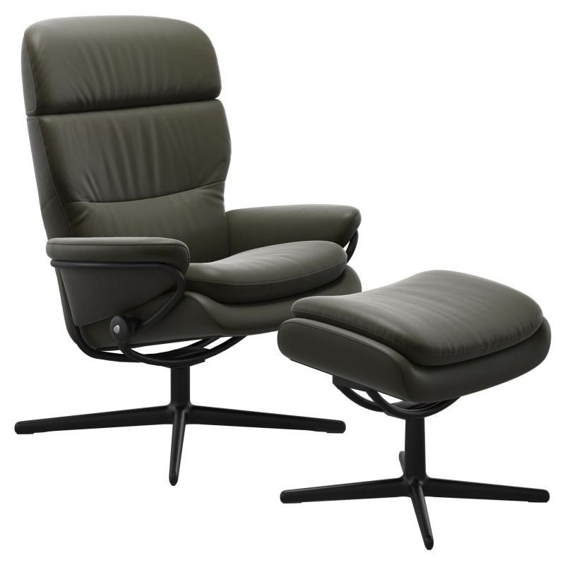 Stressless Rome With Adjustable Headrest Chair and Footstool Urban Cross Base