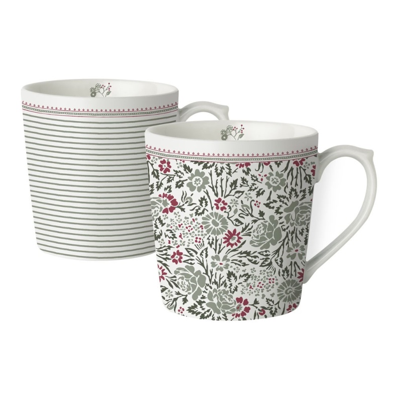 Laura Ashley Wild Clematis Flowers & Stripes Set of 2 Mugs