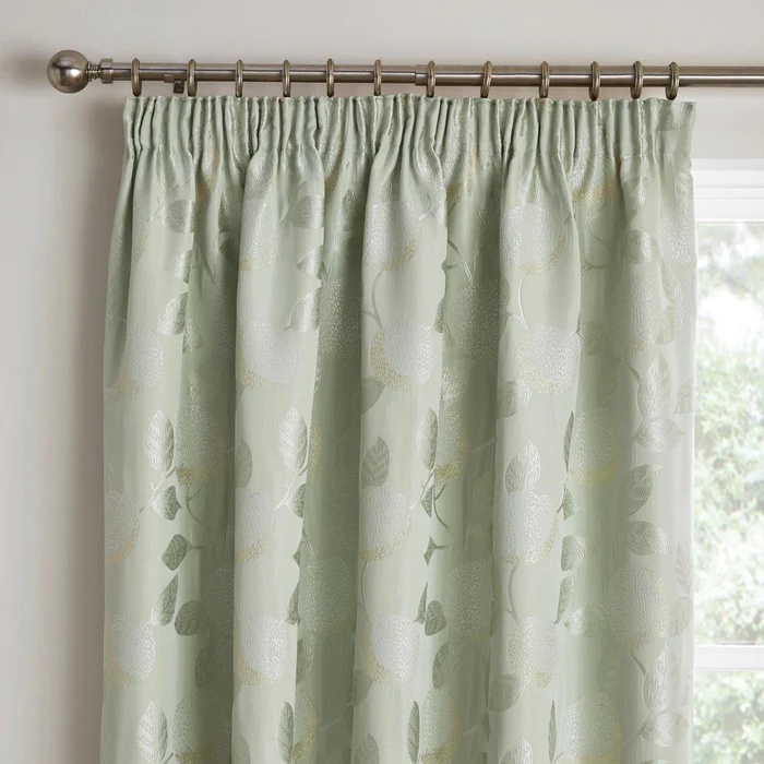 Curtina Bramford Jacquard Lined Tape Top Curtains Green