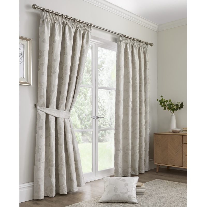 Curtina Bramford Jacquard Lined Tape Top Curtains - Natural