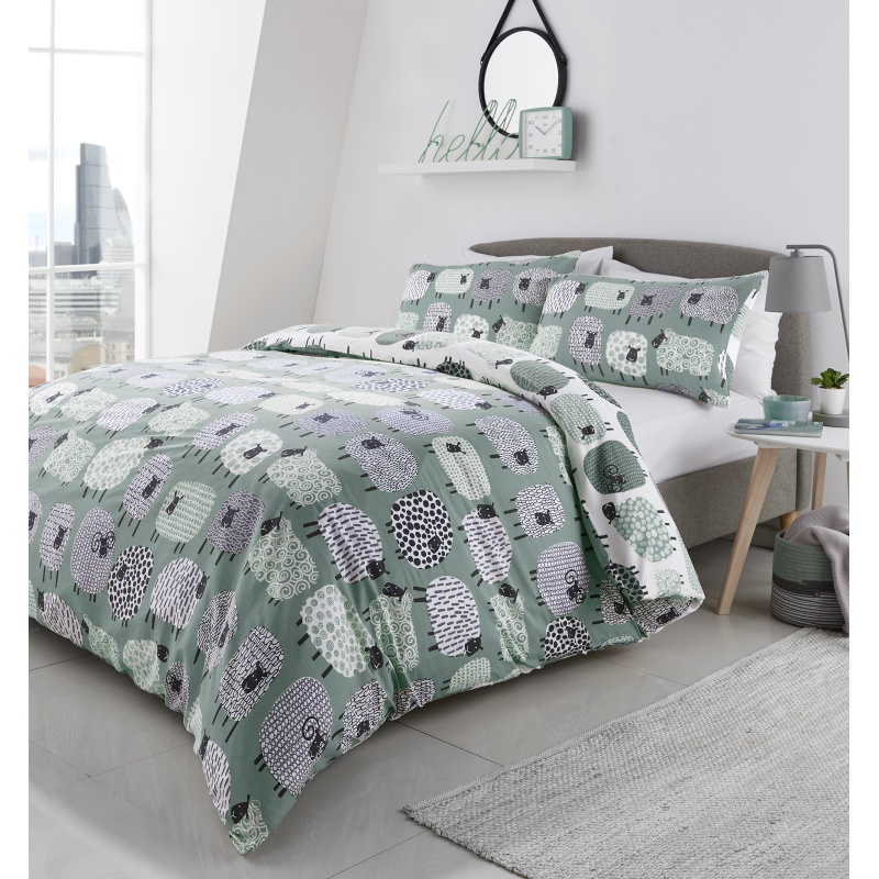 Fusion Dotty Sheep Reversible Duck Egg Duvet Cover Set