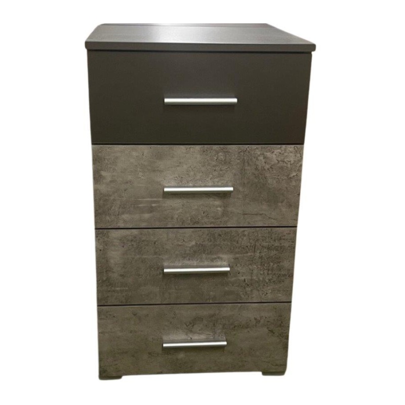 Korbach Stone Grey & Metallic Grey Narrow 4 Drawer Chest