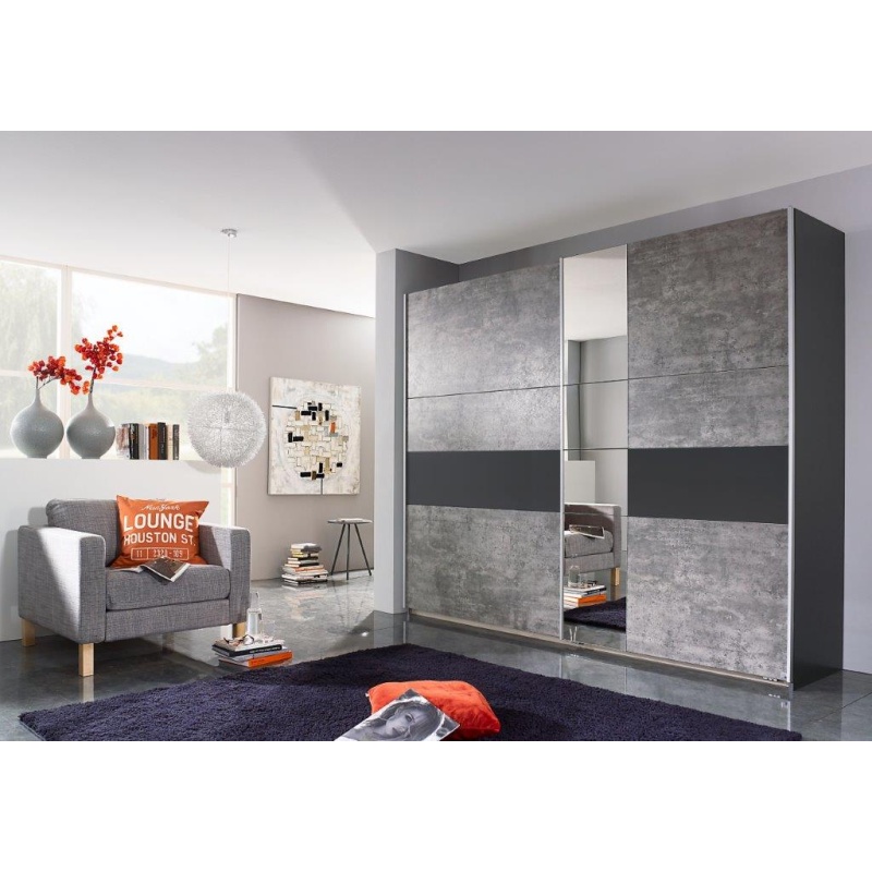 Korbach Stone Grey & Metallic Grey 261cm Sliding Door Wardrobe