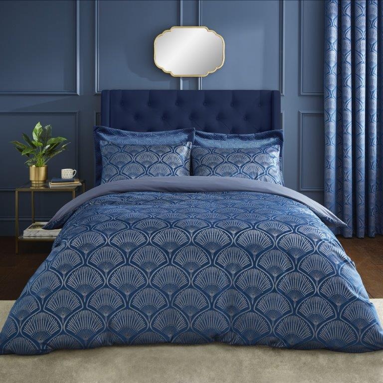 B&Q - Bedding Art Deco Pearl Embellished Duvet Cover Set With Pillowcases Navy Blue - Image 7