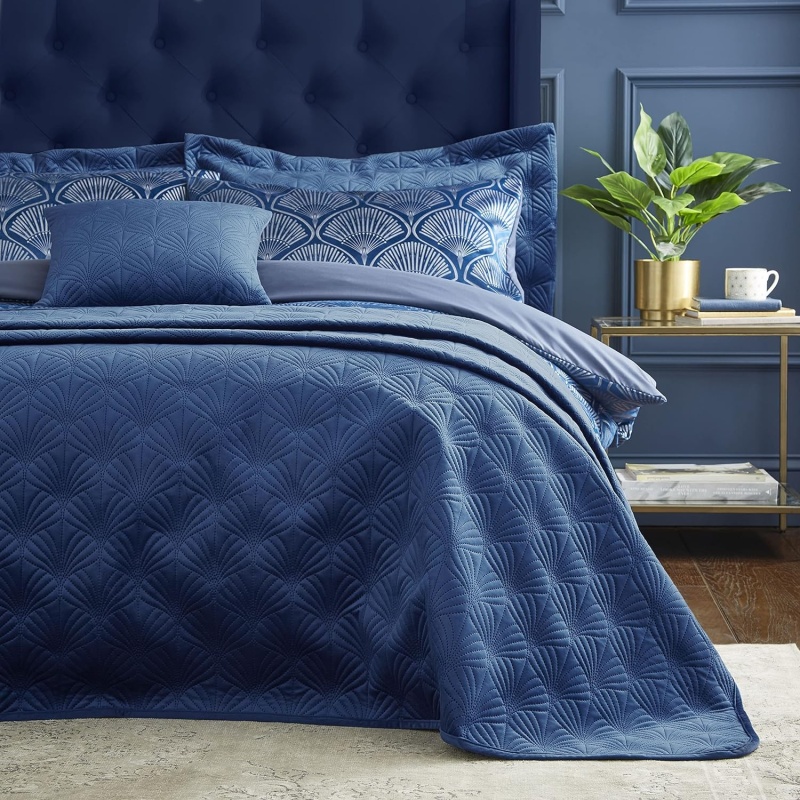 Catherine Lansfield Signature Art Deco Pearl Bedspread - Navy Blue