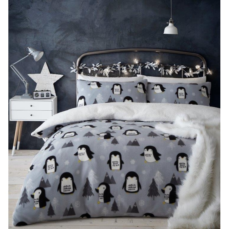 Catherine Lansfield Cosy Penguin Fleece Grey Duvet Set