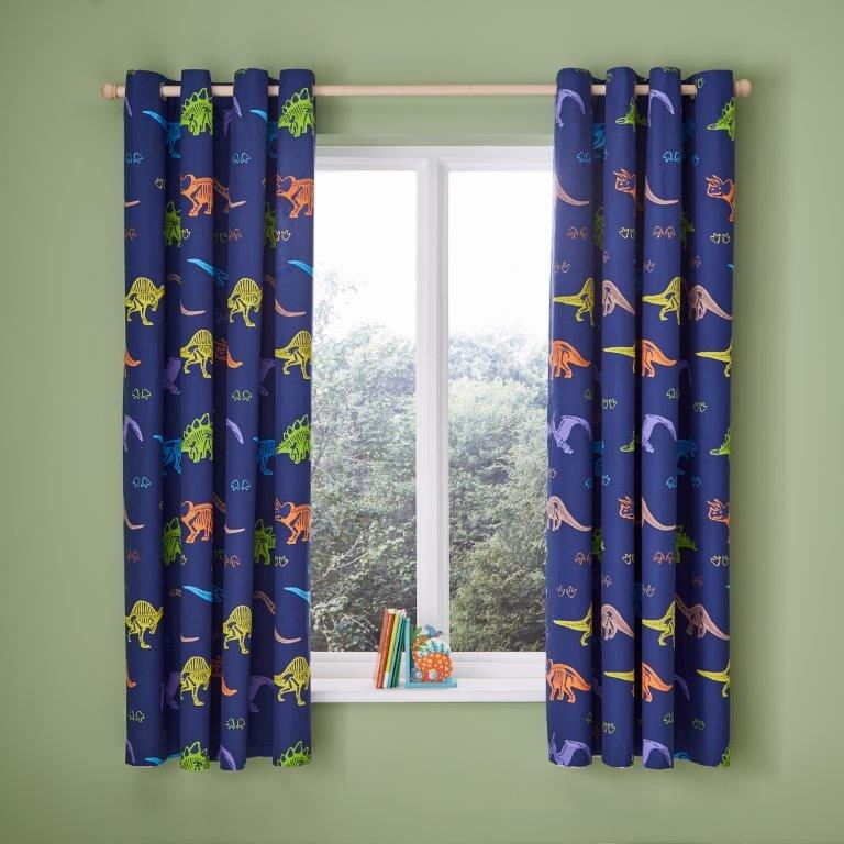 Catherine Lansfield Kids Prehistoric Dinosaurs Fully Reversible Curtains 66x72