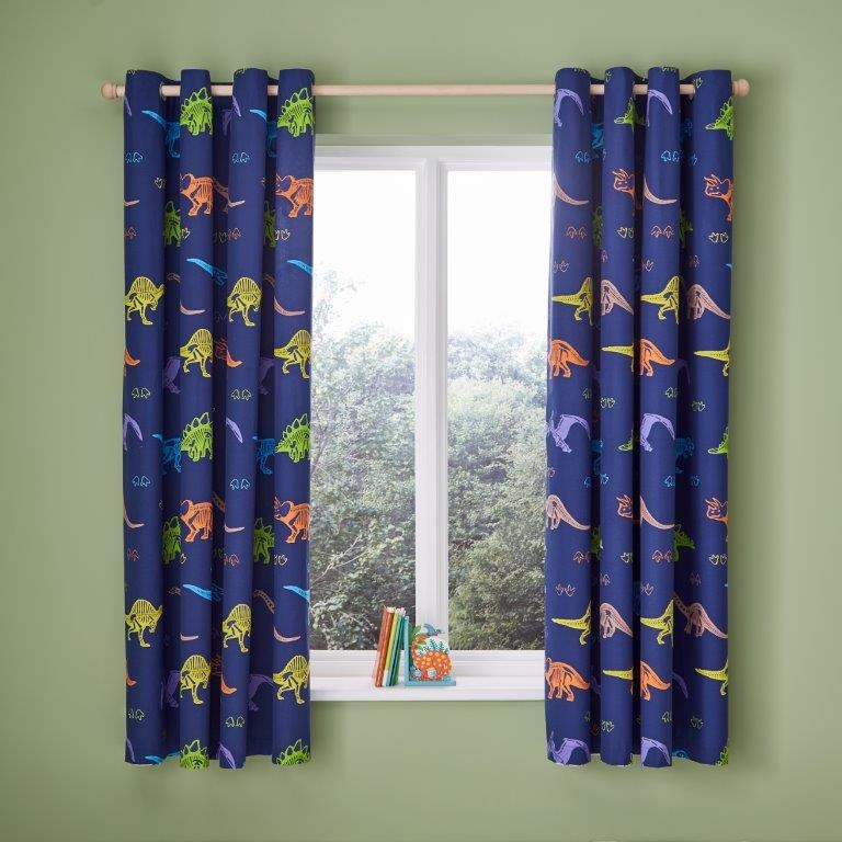 Catherine Lansfield Green Kids Prehistoric Dinosaurs Fully Reversible Curtains 66X72