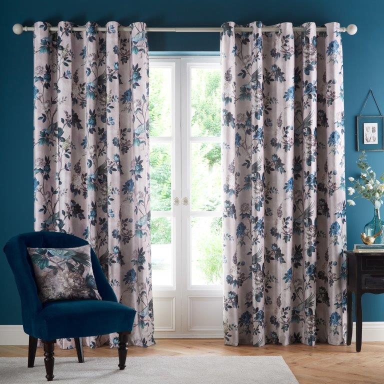 Appletree Heritage Windsford Velvet Eyelet Curtains 66 x 72 -Teal