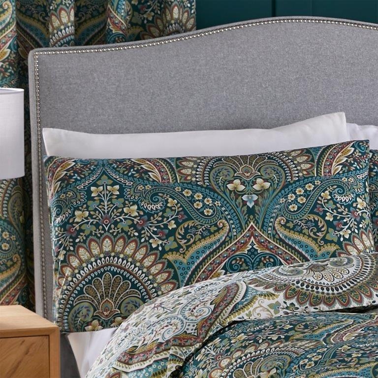 Dreams & Drapes – Set Copripiumino Ingrid King Size – Floreale Fronte/Geometrico Retro, Teal, 100% Cotone-Poliestere