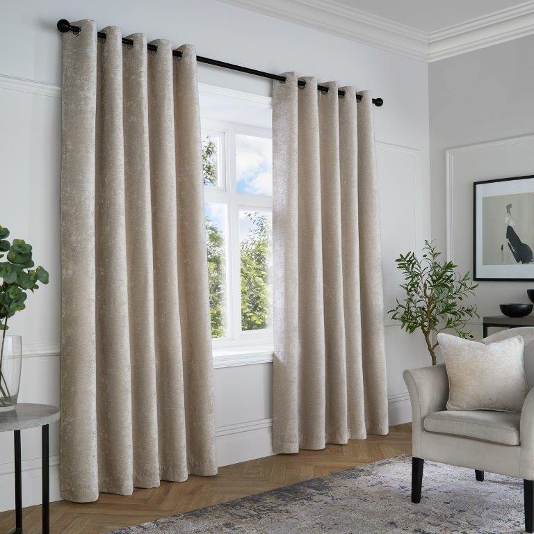 Curtina Textured Chenille Eyelet Curtains - Natural