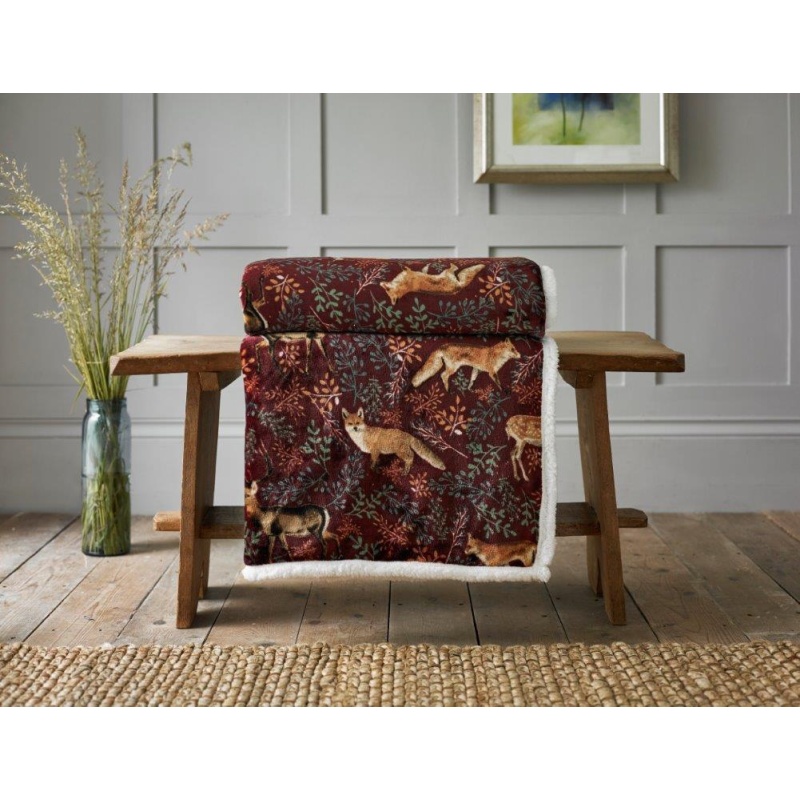 Deyongs Deyongs Fox & Deer Printed Fleece Sherpa Reverse - Mulberry