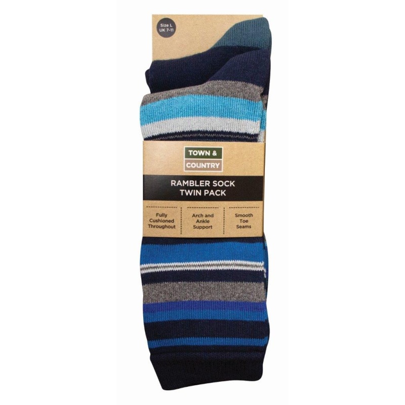Town & Country Twin Pack Ramble Socks 7-11 - Navy/Multi
