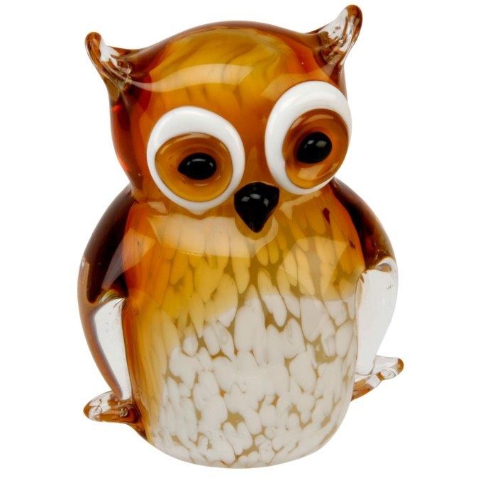 Objets D'art Glass Figurine - Amber/White Owl