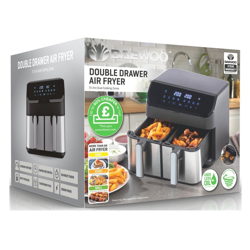 Daewoo SDA2616GE XL 9L Digital Double Air Fryer Downtown