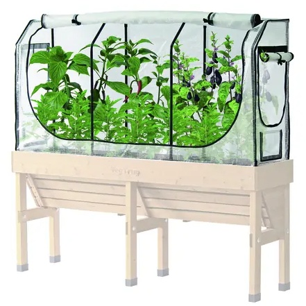 VegTrug Medium Wall Hugger Raised Planter, Greenhouse Frame & Multi-Cover Set 1.8m