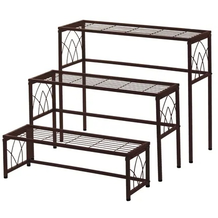 VegTrug 3 Piece Metal Nesting Plant Stand Set - Brown