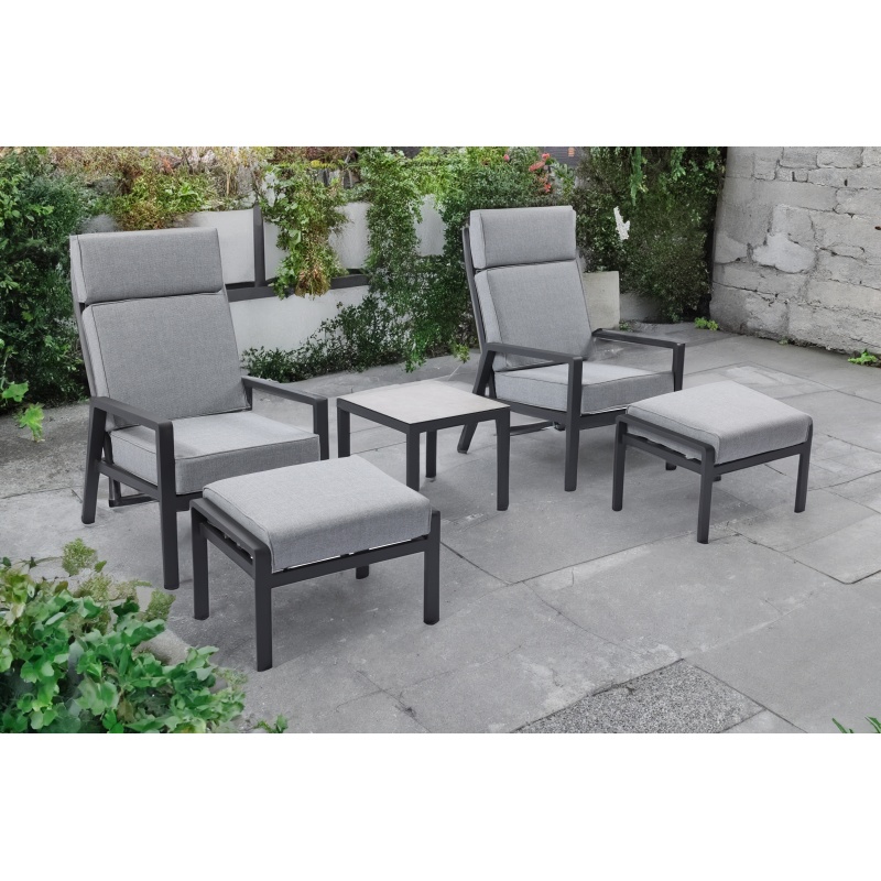 W Garden Living Cuba Reclining Garden Bistro Set - Ash Grey