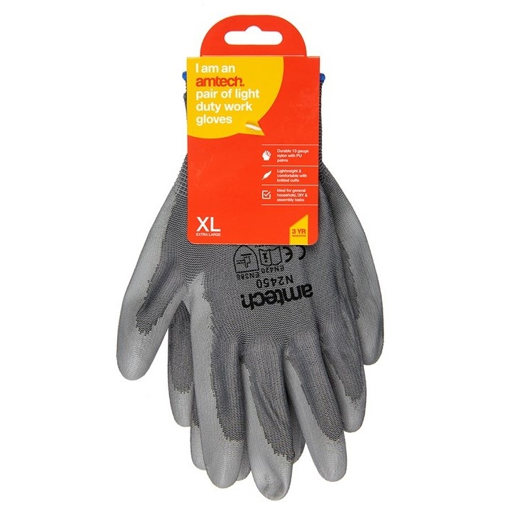 Amtech Xl (Size 10) Light Duty Polyurethane-Coated Work Gloves - Grey