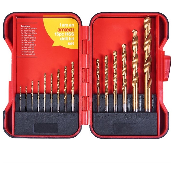 Amtech Amtech 15 Piece Titanium Coated High Speed Steel (Hss) Drill Bit Set