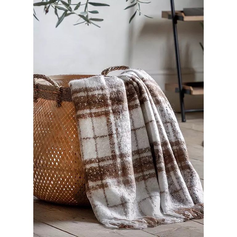 Check Faux Mohair Throw - Tan