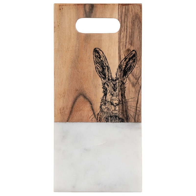 Downtown Hare Serving Board - Wood & White Marble