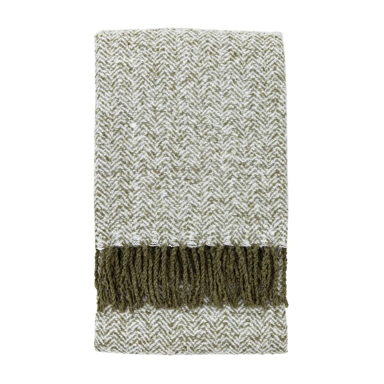 Herringbone Faux Mohair Throw - Olive