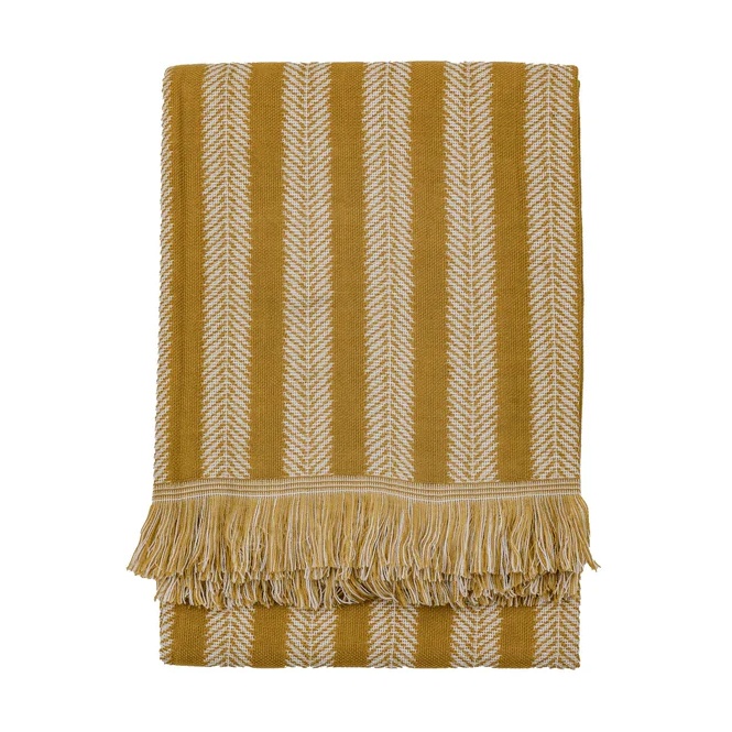 Jacquard Weave Throw with Fringe - Ochre