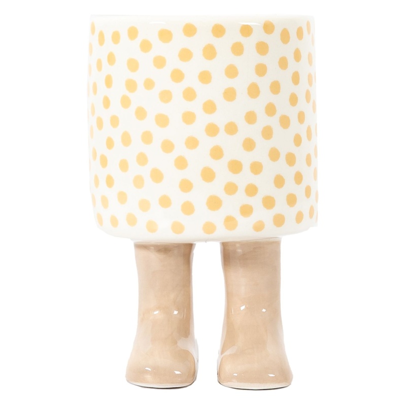 Polka Medium Planter With Feet - White