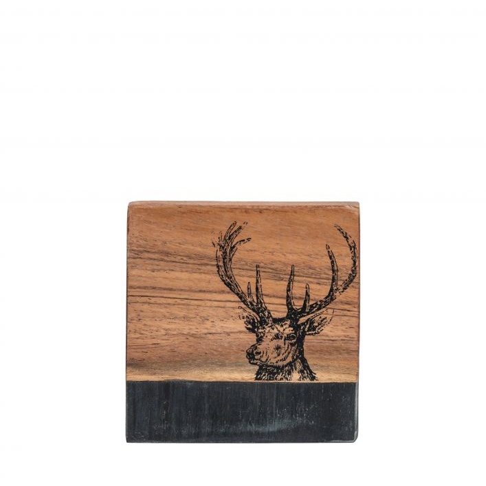 Downtown Stag Coasters Set of 4 - Wood & Black Marble