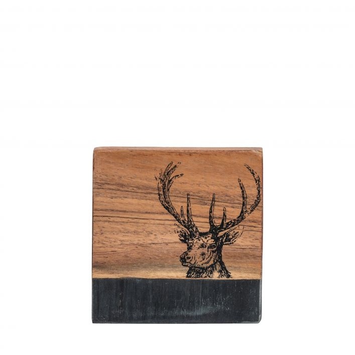 Downtown Stag Coasters Set of 4 - Wood & Black Marble