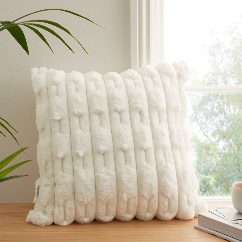 Julian Charles Cream Bianca So Soft Carved Faux Fur Cushion - One Size - Image 8