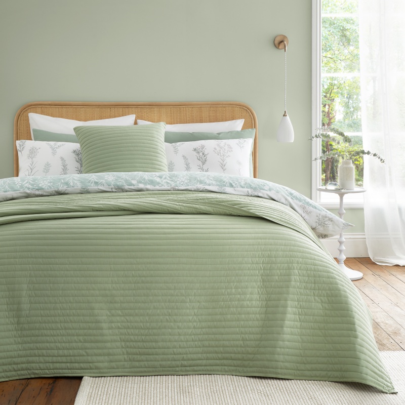 Bianca Green Quilted Lines Bedspread 220X230cm - Sage