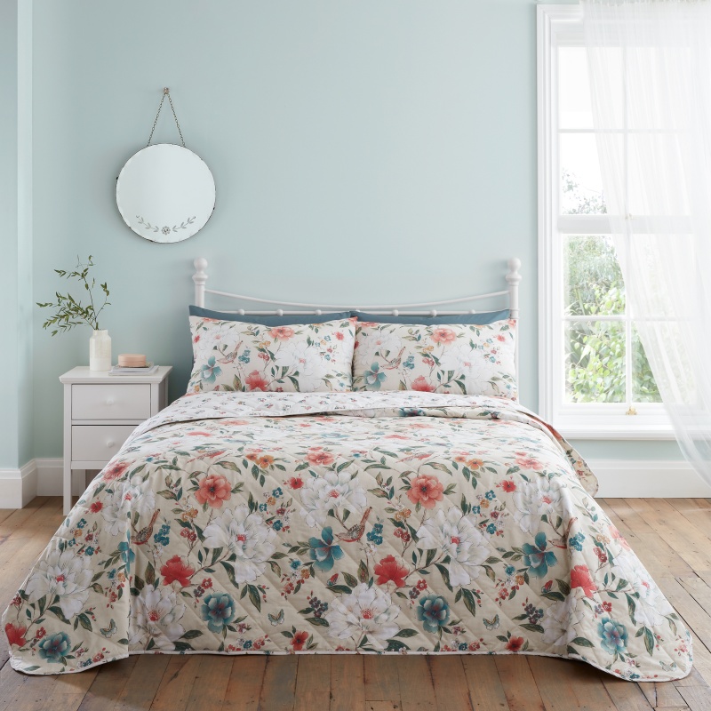 Catherine Lansfield Pippa Floral Birds Bedspread 220x230cm
