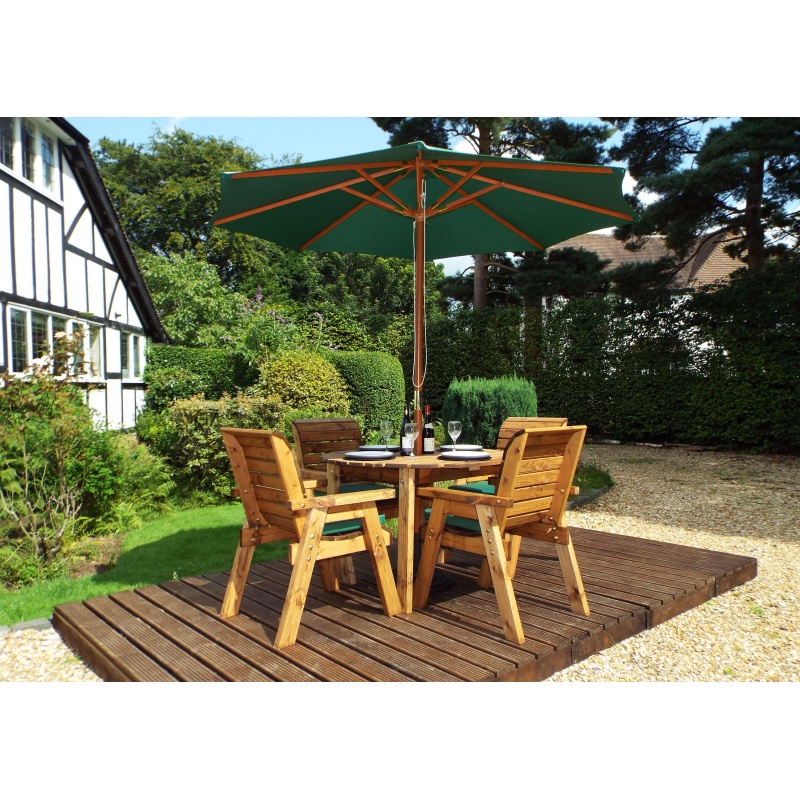 Charles Taylor Charles Taylor 4 Seater Round Table Set with Cushions, Parasol & Base