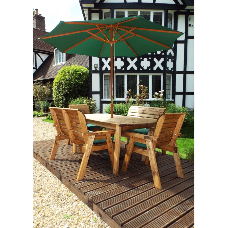 Charles Taylor Charles Taylor 6 Seater Rectangular Table, Bench & Chair Set with Cushions, Parasol & Base