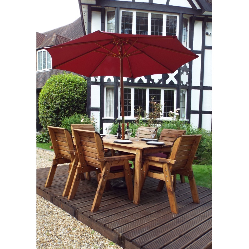 Charles Taylor Charles Taylor 6 Seater Rectangular Table & Chair Set with Cushions, Parasol & Base