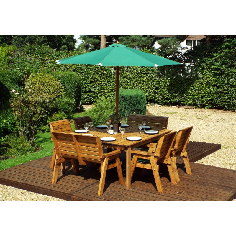 Charles Taylor Charles Taylor 8 Seater Square Table, Bench & Chair Set with Cushions, Parasol & Base