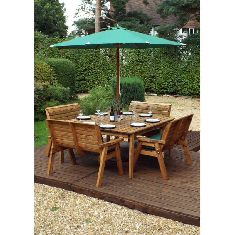 Charles Taylor Charles Taylor 8 Seater Square Table & Bench Set with Cushions, Parasol & Base