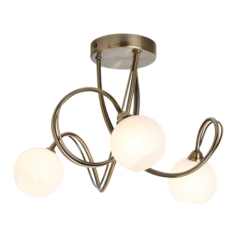 Bhs Light Soni 3 Flush Ceiling - Antique Brass/Alabaster