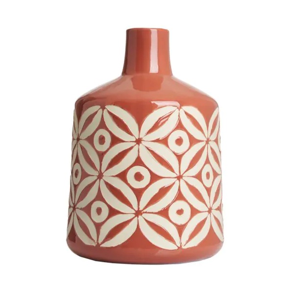 BHS Large Petal Patterned Ceramic Vase - Terracotta