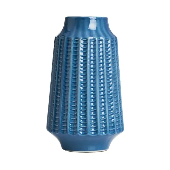 BHS Grooved Ceramic Vase - Blue