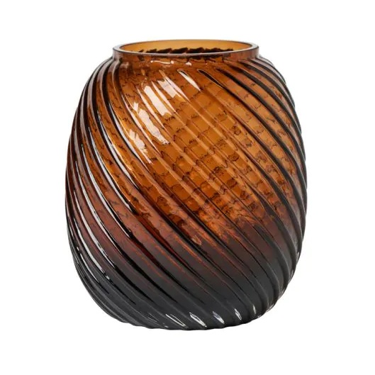 BHS Lenticular Spiral Cognac Glass Vase - Amber