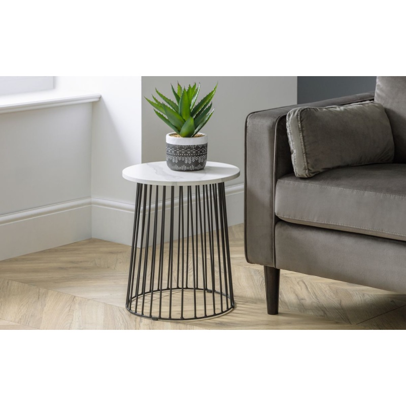 Julian Bowen White Broadway Round Lamp Table - Marble