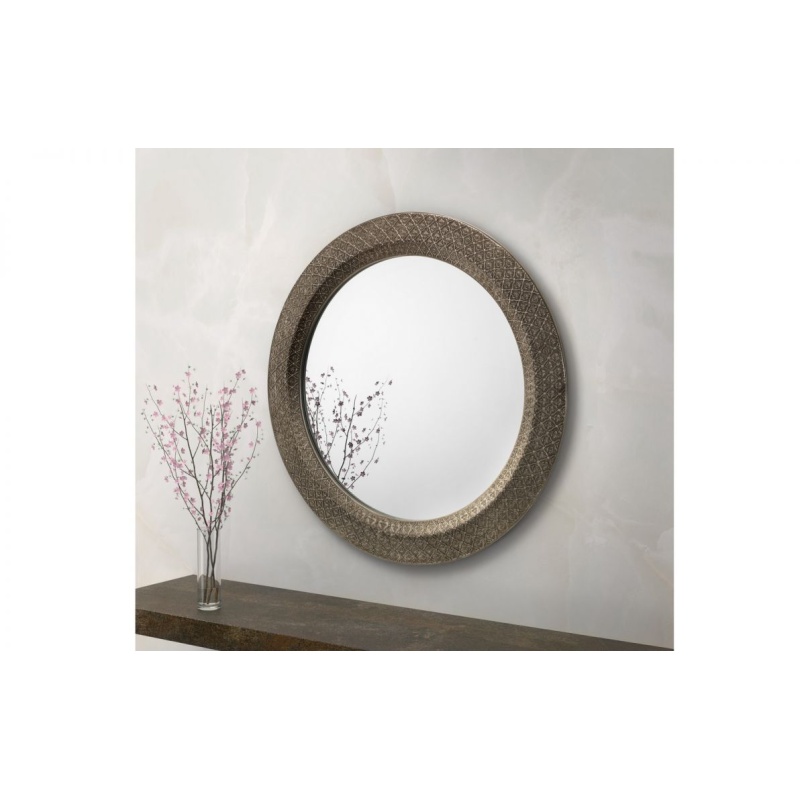 Julian Bowen Cadence Large Round Pewter Wall Mirror